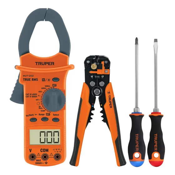 Pinza Amperimetrica + Pelacable + Desarmadores Truper