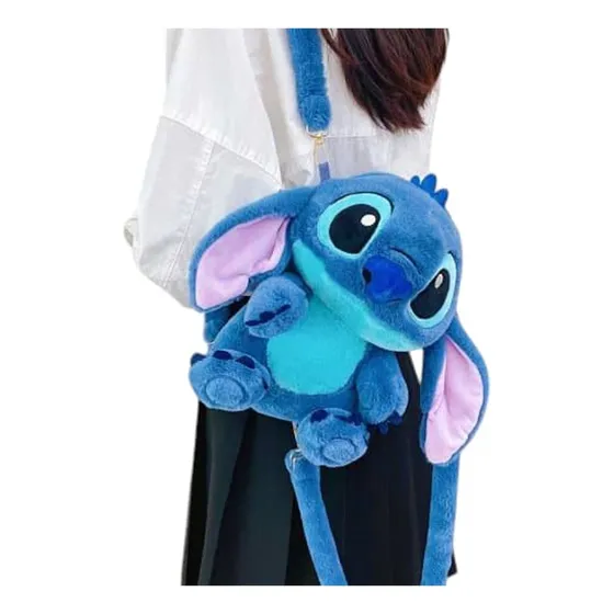 Bolso Morral Mochila Stitch Azul Peluche 30 Cm