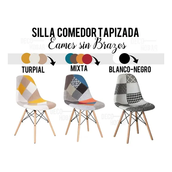 Silla Comedor Tapizada Eames Sin Brazos Moderna 