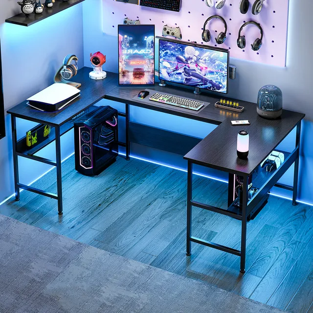 Escritorio Industrial En U Esquinero Para Oficina Ejecutivos,escritorio Homeoffice Estudiantil Profesional,escritorio Para Computadora Minimalista Modernos Escritorio Con Librero, Negro