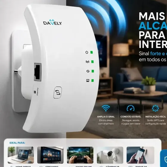 Repetidor Sinal Wifi H300 1800mbps Amplificador Sem Fio Turbo Porta Ethernet Cobertura Estendida Casa Escritorio Configuracao Facil Compativel Roteador Wireless Cor Branco Davely Gigabit Alta