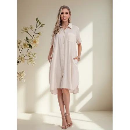 Hermoso Vestido Corto De Lino  Mujer. Tipo Camisola. Premium