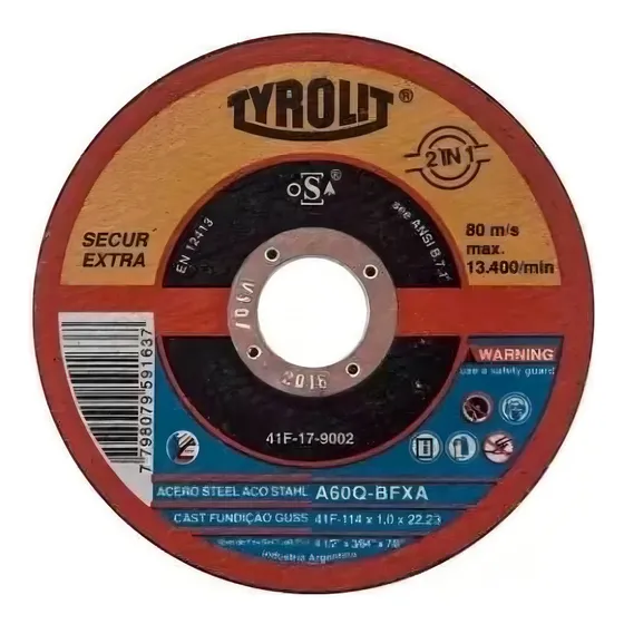 Disco Corte Tyrolit Secur 4.5 114 X 1.0mm 2 En 1 X 25 Unid