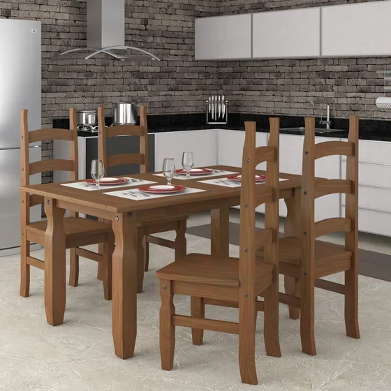 Juego De Comedor Mesa + 4 Sillas Color Natural Modelo Juarez