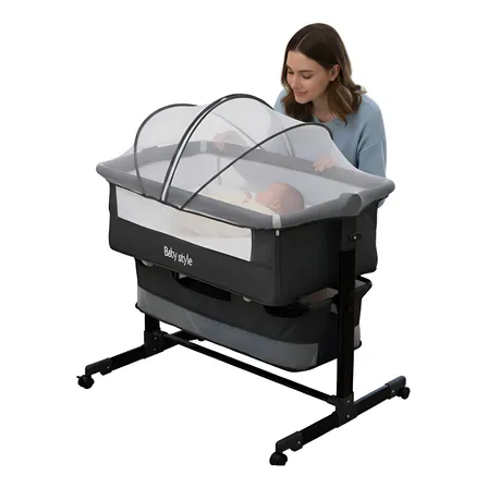 Berço Infantil Portátil Moises Co-bed Com Mosquiteiro Cesto Cinza-escuro Luxo