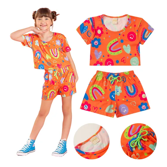 Conjunto Verão Menina Vitamina Cropped E Shorts Com Cadarço