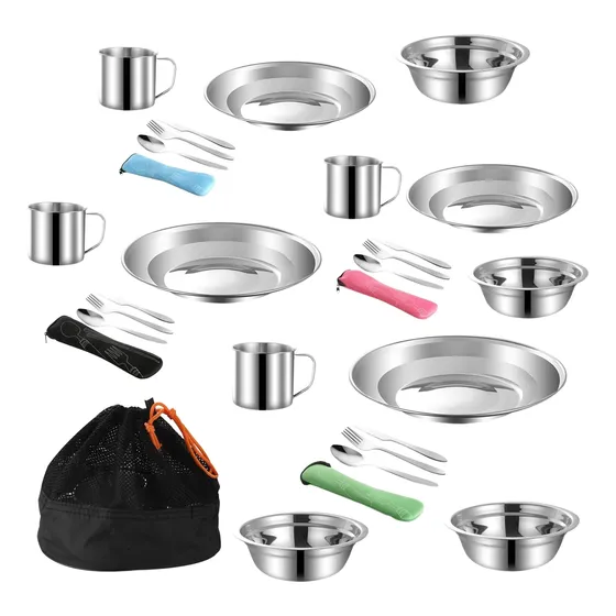 Juego Cubierto Utensilio Set 28 Pcs Acero Inoxidable Camping