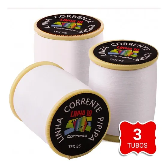 Tubão Linha 10 Corrente Carretel P/ Pipa 500 Jardas - Kit 3