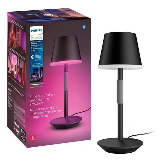 Lámpara De Mesa Portátil Inteligente Philips Hue Go Black, P