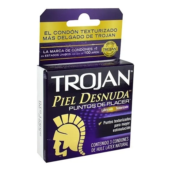 Trojan Condones Piel Desnuda Puntos De Placer 3 Piezas