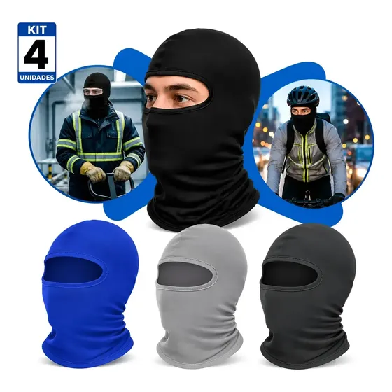 Kit 4 Touca Balaclava Touca Ninja Premium Luxo Unissex Tática Proteção Motoqueiro Uv50+ Térmica Cores Sortidas Liso Único X-GUN