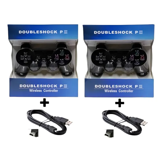 Kit 2 Controle Joystick Sem Fio Para Ps3 + Cabo Carregador