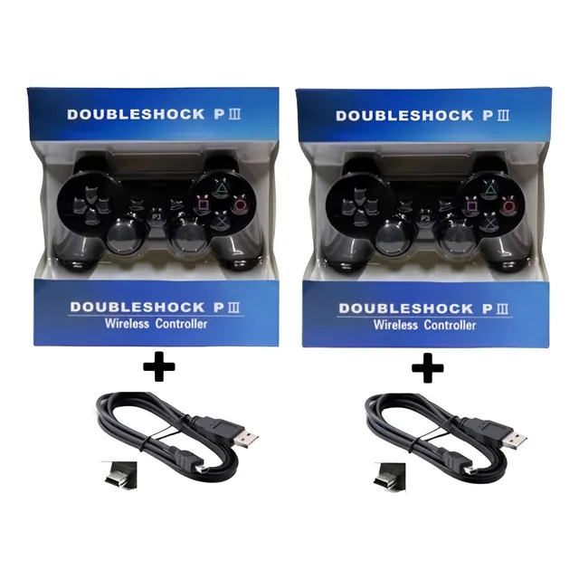 Kit 2 Controle Joystick Sem Fio Para Ps3 + Cabo Carregador