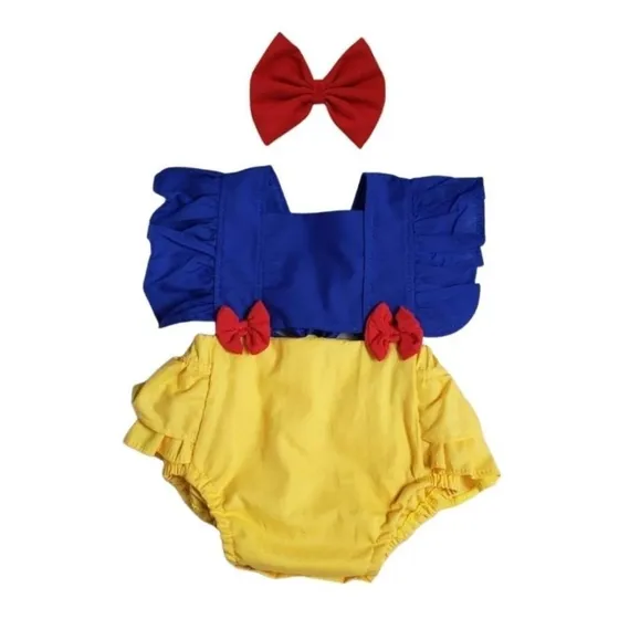 Jardineira Branca De Neve Com Laço Mesversário Roupa Menina