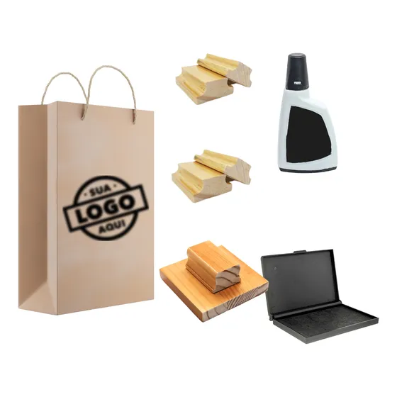 Kit 3 Carimbos Com Logo  2cm, 4cm E 8cm + Almofada + Tinta