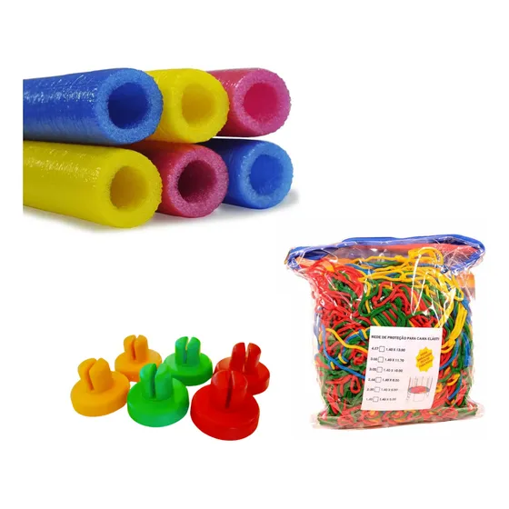 Kit Pula Pula 2,44m 2,50m Com 6 Isotubos Blindados 6 Ponteiras 1 Rede Cama Elastica