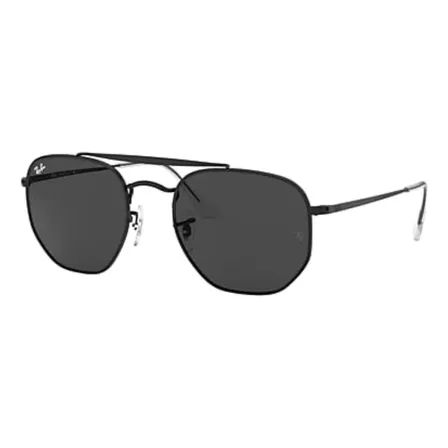 Óculos de sol Ray-Ban General Marshal Standard armação de metal cor gloss black, lente dark grey clássica, haste gloss black/grey de metal - RB3648