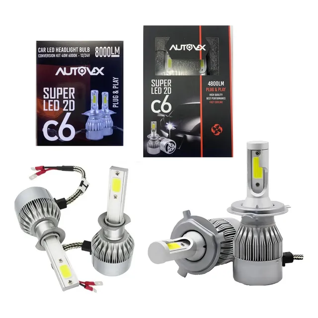 Par Super Led C6 H1 H3 H4 H7 6000k 36w 4800lm Branca Carros