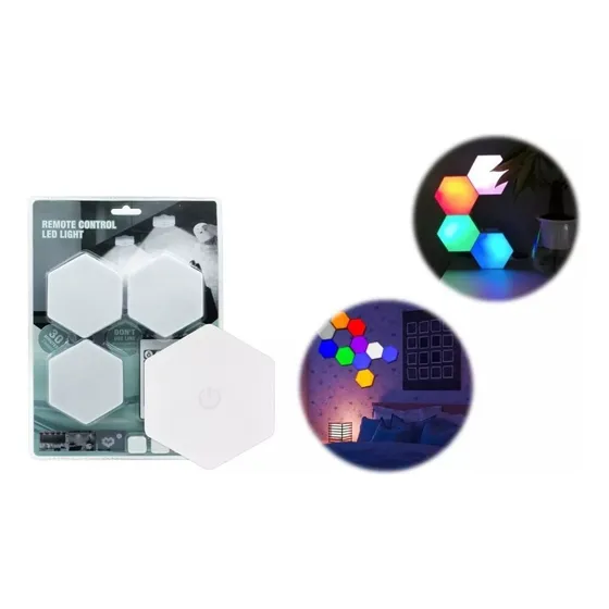 Lampara Hexagonal Luz Led Control Remoto Rgb Colores Kit 9pz
