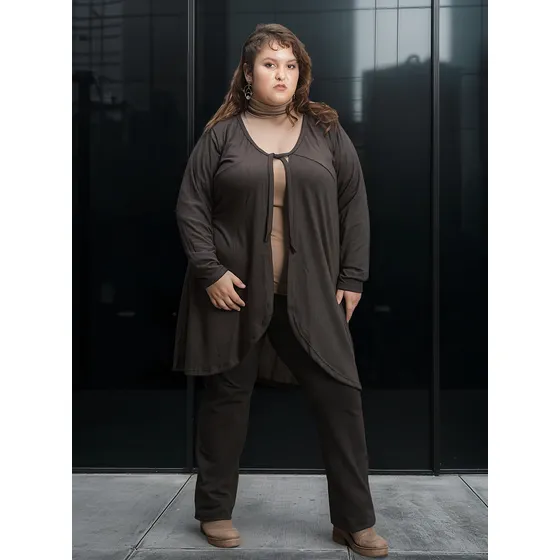 Saco Kavachi Mujer Largo Lanilla Liso Negro Talles Grandes