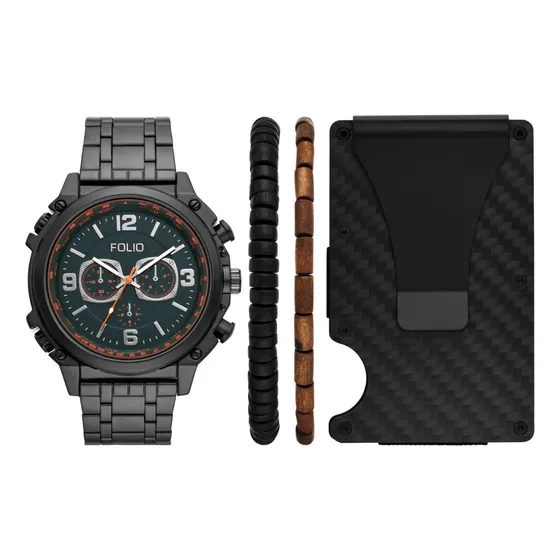 Reloj Caballero Mass Market Fmdfl6063 De Acero Gunmetal Fondo Verde