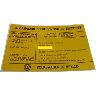 Calcomania Cofre Emisiones Vw Golf Jetta A2 Digifant 88-92 Calcomania Cofre Emisiones Vw Golf Jetta A2 Digifant 88-92