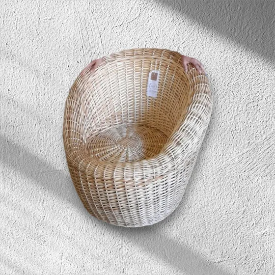 Sillón De Fibra Natural Mimbre Crema Sin Tela