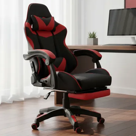 Silla De Escritorio Gamer Ajustable Ergonométrica Negra Rojo Negro Cuero Sintético
