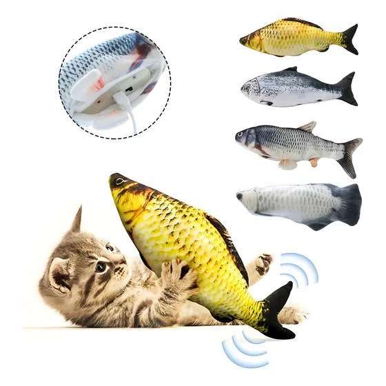 Brinquedo Elétrico Peixe Carpa Pra Gato Com Cabo Usb Cat Nip Cor Laranja