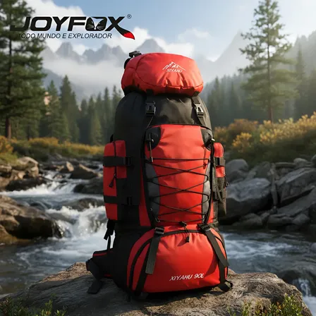 Joyfox Mochila Cargueira 90 Litros Viagem Camping Cor Vermelho Desenho Do Tecido Nylon Impermeável Reforcada Náilon