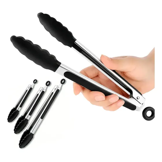 Kit 3 Pegadores de Silicone e Aço para Cozinha, Churrasco e Salada Naisieka