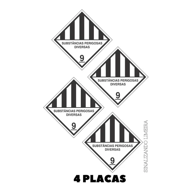 Kit C/ 4 Placas Simbologia 9 Substancia Perigosas Dvs 30x30
