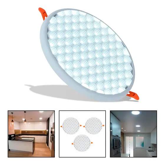 Pack 3 Foco Led Embutido Redondo Panel Luz Fría Abeja 24w