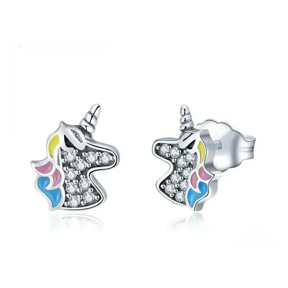 Aros Diseño Unicornio Plata 925 De Alta Calidad Incluye Caja