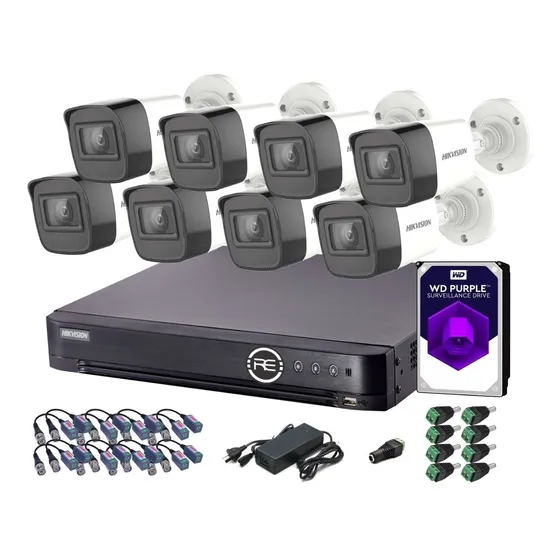 Kit Hikvision Dvr 16 Canales + 8 Cámaras Hd Exterior Balun Fuente Disco Western Digital Purple