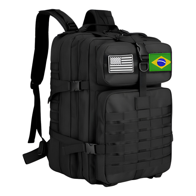 Mochila Tática Militar Preto 50l À Prova D'água Bolso 5 Zíper Reforçada Liso