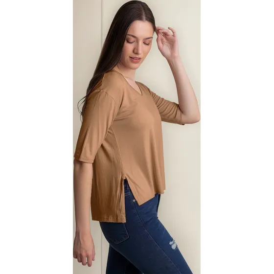 Remera Onyx Basica Manga 3/4 Escote V Viscosa Lycra Mujer