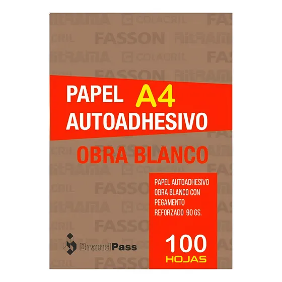 Papel Autoadhesivo Obra A4 Blanco Inkjet, Laser X100 Hojas