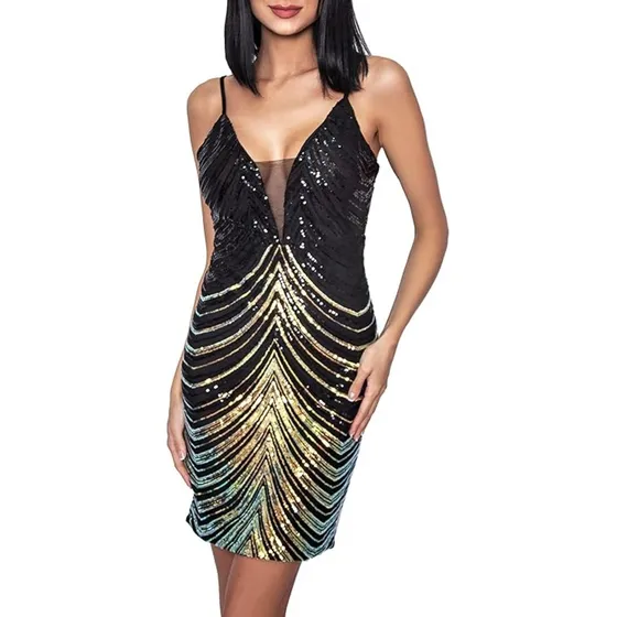Vestido De Noche Con Lentejuelas Y Escote En V Para Mujer