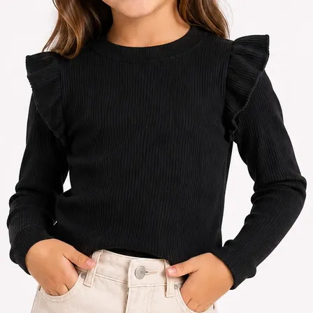 Blusa Manga Longa De Babado Menina Infantil 4 A 10 Canelada Preto 8