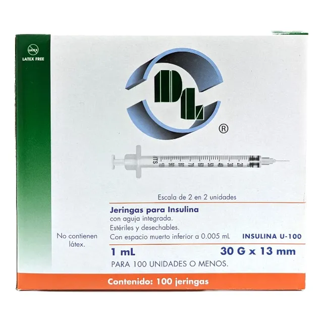 100 Jeringas Para Insulina Dl 30x13mm/1ml