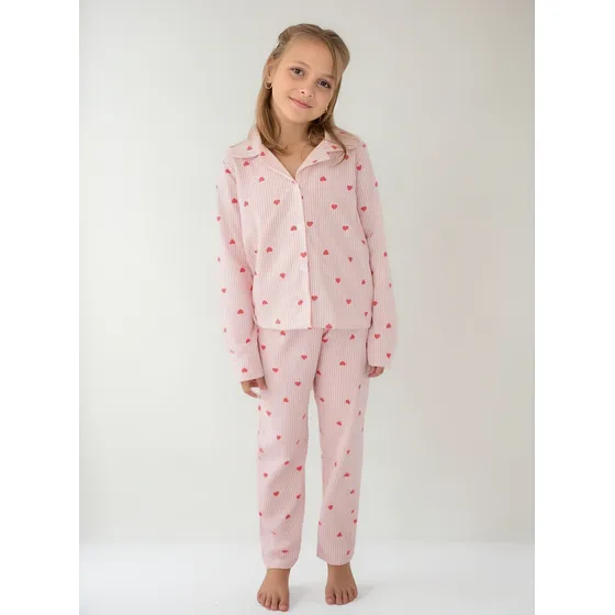 Pijama Americano Infantil Menina Algodão - Listrado Corações