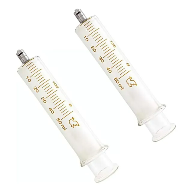 2 Jeringa Vidrio Tapa 50 Cc/ml Para Laboratorio Y.