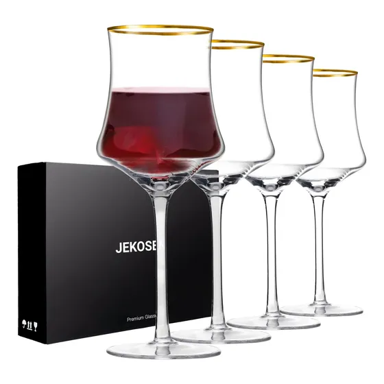 Nueva Copa Vino Cristal Borde Dorado 17 Onza Juego 4
