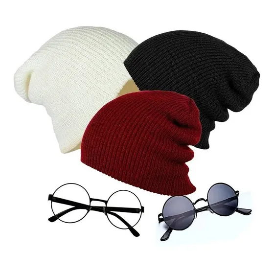Combo Gorro Tuka Long Beani + Gafas Redondas Moda Unisex