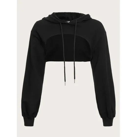 Sueter Algodón Crop Top Con Capucha