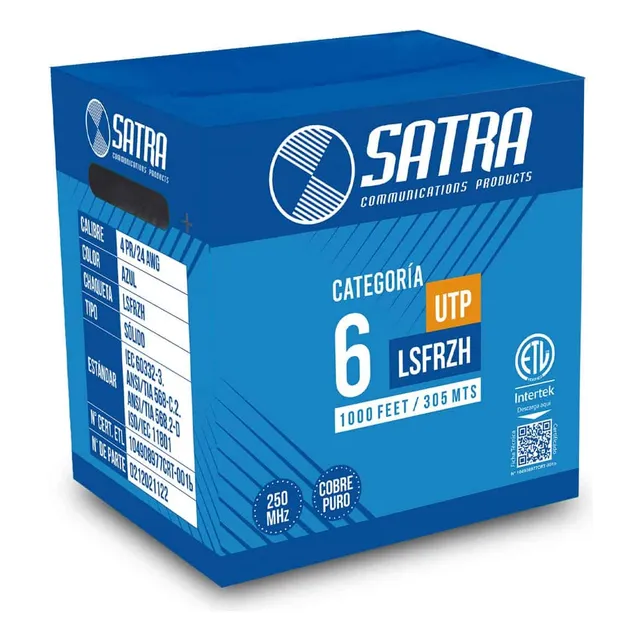 Satra 0212021122 Cable Utp Cat6 Lszh-3 Cobre 24awg 305m Azul