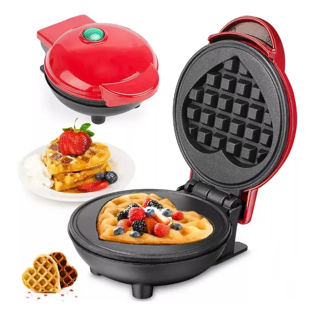 Mini Maquina De Waffles  En Forma  De Corazon Antiadherente