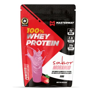 Whey Protein Masterway 910g 100% Concentrado Sabor Morango Whey Protein Masterway 910g 100% Concentrado Sabor Morango