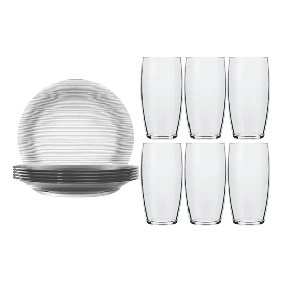 Kit 6 Pratos Fundos Diamante E 6 Copos Oca Nadir Jogo Copos